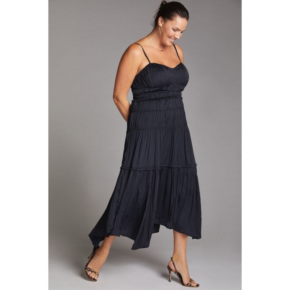 Anthropologie Ruched Slip Dress Midi Black
